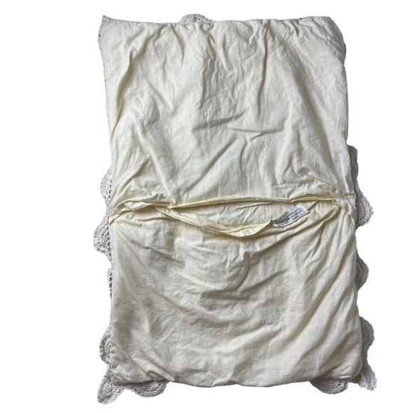 Vtg Crochet Linen Lace Standard Pillow Sham Beige Tan Shabby Cottagecore Chic - Picture 2 of 10